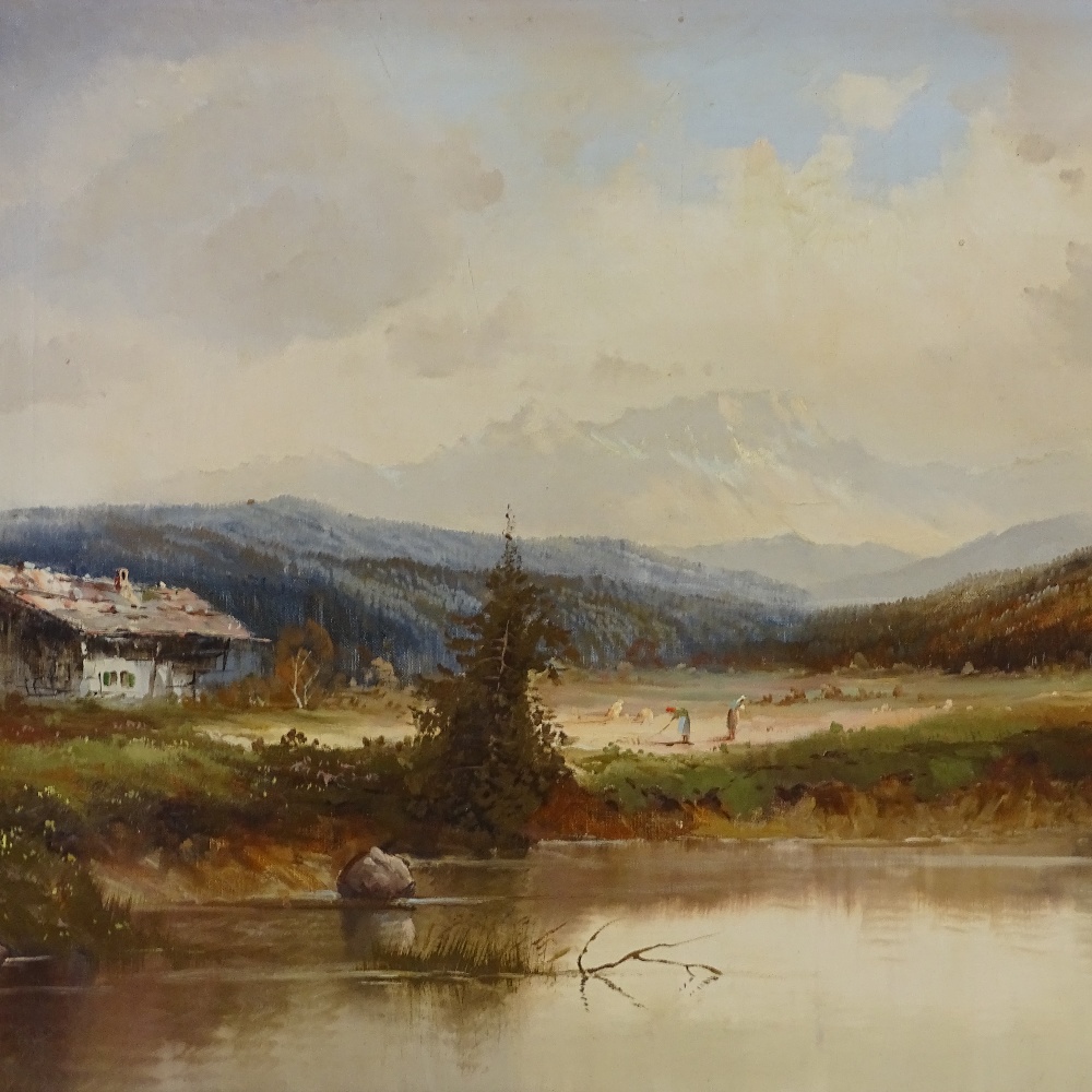 Mid-20th century German School, oil on canvas, Alpine landscape, indistinctly signed, 20" x 30",