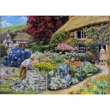 Trevor Mitchell, oil on canvas designed for a jigsaw puzzle, Dry Stone Wall, 22" x 30", framed,