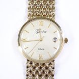 A 9ct gold Geneve Quartz wristwatch, on 9ct gate link strap with date aperture, case width 30mm,