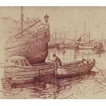 Isabel Wrightson, crayon drawing, Brixham harbour, 14" x 20", framed