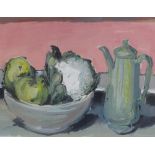 Patrick Ferguson Millard (1902 - 1977), watercolour, still life fruit and coffee pot, 13" x 21",