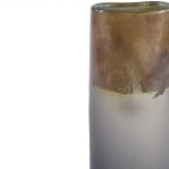 Adam Aaronson, grey frosted glass handmade vase, with gold leaf top section, signed and dated