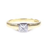 An 18ct gold Princess-cut solitaire diamond ring, diamond approx 0.4ct, setting height 4.6mm, size