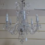 A cut-glass 6 branch chandelier with swags of cut-glass lustre drops, bottom section damaged