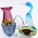 A group of Studio glassware, including an Orrefors crystal glass vase circa 1950s, height 15cm, a