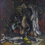 Early to mid-20th century oil on canvas, a cubist still life composition, unsigned, 27" x 20",