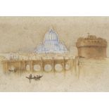 Follower of JMW Turner, watercolour, Castel St Angelo Rome, unsigned, 4.5" x 7", mounted