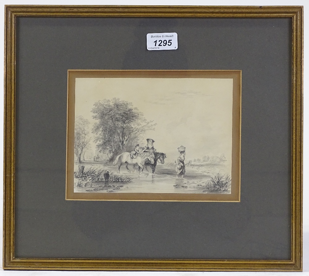 19th century Continental School, pencil drawing, the journey home, unsigned, 5.5" x 7.5". framed - Image 2 of 4