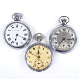 3 steel cased pocket watches, including Ingersoll (3)