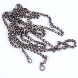 A Continental silver long belcher link guard chain, length 1.57m, 1.7oz