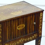 An 18th century Dutch marquetry side table with tambour front, single drawer below and tapered legs,