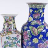 A Chinese porcelain blue ground vase, with butterflies and flowers, height 37cm, and a Chinese