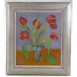 S Lucien, oil on board, impressionist still life tulips, 22" x 18", framed