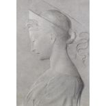 19th century charcoal drawing after Donatello, study of St Cecilia, unsigned, 21" x 15", framed