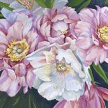 P West, oil on canvas, pink flowers, 24" x 30", unframed