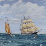 R Bramley, oil on canvas, British tea clipper Lord of the Isles at sea, 18" x 24", framed