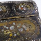 A Victorian papier mache writing slope, with painted and inlaid mother-of-pearl floral decoration,