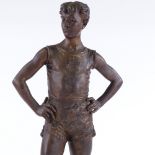 Pierre Ernest Bouret (1897 - 1972), bronze patinated spelter figure of a young athlete, signed on
