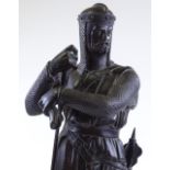 A 19th century patinated bronze figure of William Wallace, by W Beattie, on black marble socle base,