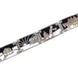 A Norwegian silver and 2-colour enamel panel bracelet, stamped 830s, length 200mm, 25.4g