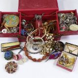 A large quantity of silver and costume jewellery, including a sapphire and silver pendant, Victorian