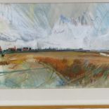 Alexandra Lumley (born 1958), watercolour, Brancaster Marshes, 1987, 14" x 21", and Wills Station