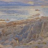 19th century pre-Raphaelite School, watercolour, seascape with rock formations, unsigned, 13.5" x