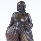 Jean Doyle, bronze sculpture, standing self portrait, on wood plinth, overall height 38cm