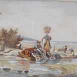 R Palfrey, 19th century watercolour, Colonial beach scene, 8.5" x 11", framed