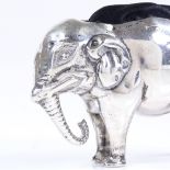 A novelty silver elephant pin cushion, by Cohen & Charles, length 5.5cm