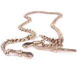A 9ct rose gold curb link chain, with sliding T-bar and 2 clips, length 420mm, 38.2g