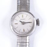 A 9ct white gold Tissot Mechanical wristwatch, 17 jewel movement with textured flexible strap,