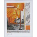 Christo, colour print, the gates, signed in pencil, image 11" x 8.5", framed