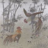 A Japanese silk embroidered picture with text inscription, framed, overall height 94cm