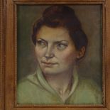 Modern British School, oil on board, head portrait of a woman, unsigned, 10" x 8.5", framed