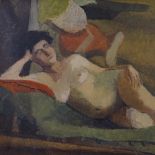 Early to mid-20th century oil on canvas, reclining nude, unsigned, 20" x 30", framed