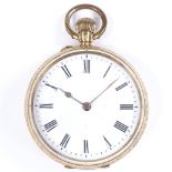 A Swiss 14ct gold cased open-face top-wind fob watch, with floral and foliate engraved case, and