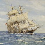 R Bramley, oil on board, Taeping clipper ship at sea, 12" x 16", framed