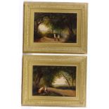 19th century English School, pair of oils on canvas, children on woodland paths, unsigned, 7" x 10",