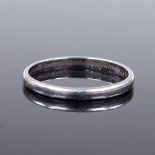 A platinum wedding band ring, band width 2mm, size N, 2.4g