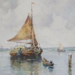 John Miller (1880 - 1912), watercolour, Dutch sailing barges, 13" x 10", framed