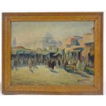 Early 20th century oil on canvas, North African street scene, indistinctly signed, 11" x 14", framed