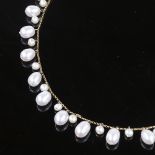 A 14ct gold pearl necklace on chain, necklace length 460mm, 12.4g