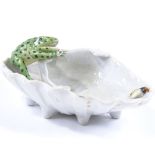 A 19th century Continental porcelain frog and oyster shell design soap dish, width 12cm