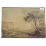 2 18th century watercolours, rural landscapes, unsigned, largest 12" x 16", unframed (2)