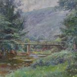 Ernest Ehlers (1858 -1943), Rockford footbridge over the Lynn River, 1920, 16" x 19.5", framed
