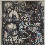 Cesar, linocut print, Ash Wednesday, dedicated to Barbara Fry 1948, image size 24" x 18", framed