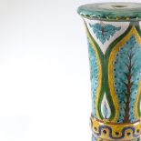 Carlo Manzoni, British Faience pottery pedestal, with painted and incised decoration, signed with
