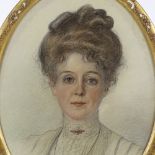 William Anderson, oval watercolour, portrait of a woman, inscribed on reverse with date 1917, 20.