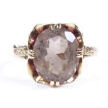 A 9ct gold smoky quartz dress ring, setting height 13.2mm, size P, 3.4g